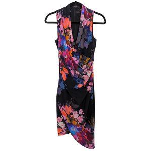 Nicole Miller Collection sleeveless floral wrap draped mdi colorful silk dress 0